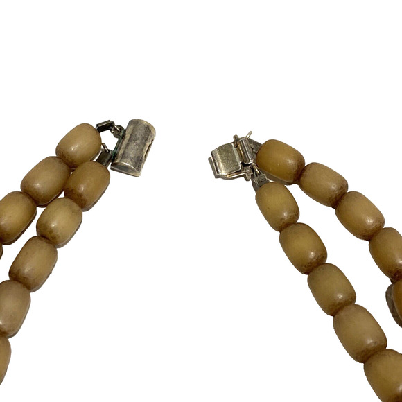 Vintage Islands Brown & Green Beaded Necklace Choker 925 Sterling Silver Clasp - Picture 7 of 8